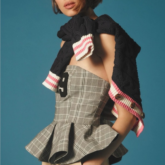 Anthropologie Mare Mare Varsity Plaid Strapless Peplum Top - Picture 2 of 8